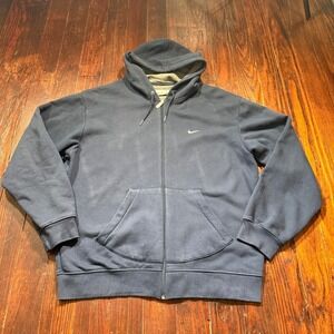 Vintage Y2K Nike Hoodie Mens L Navy Blue Full Zip Gray Tag Embroidered‎ Swoosh